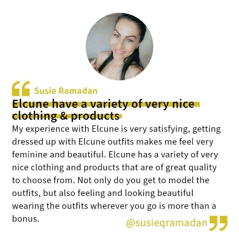 Growth Media testimonial featuring positive feedback about Elcune fashion products, style, and customer satisfaction.