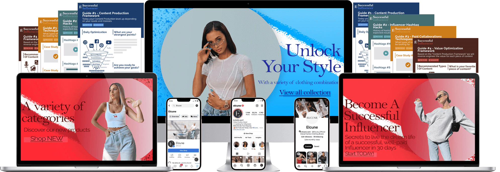 Growth Media creative design showing influencer marketing content, brand promotion, and social media campaigns across devices.