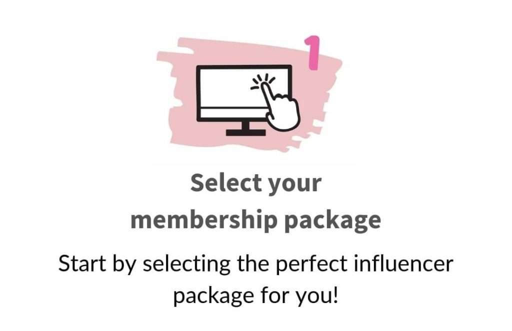 Growth Media step 1 graphic showing users how to select their influencer membership package.