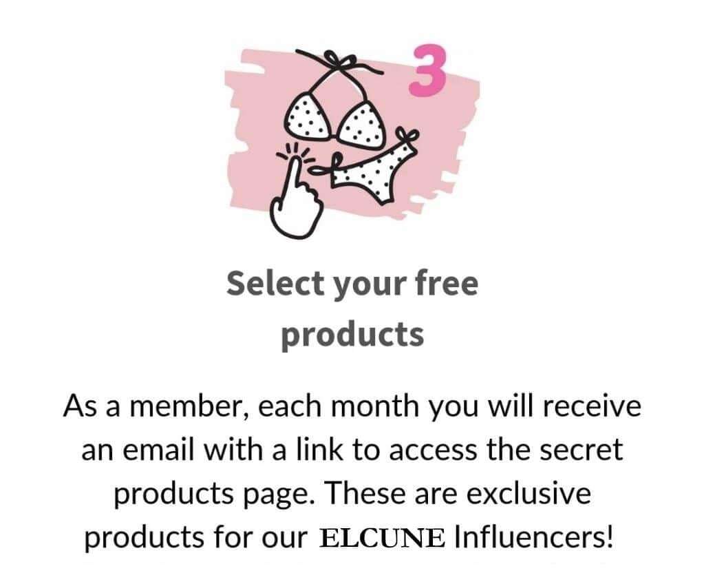 Growth Media step 3 visual explaining the Elcune Influencer process for selecting exclusive monthly member products.