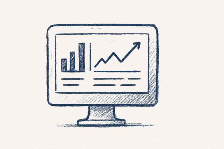 marketing analytics dashboards — minimalist sketch illustration